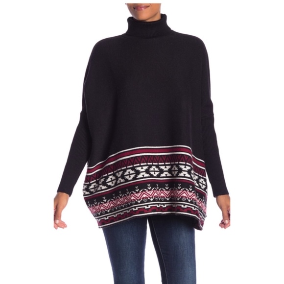 Joseph Allen Sweaters - Joseph A Patterned Turtleneck Poncho Sweater